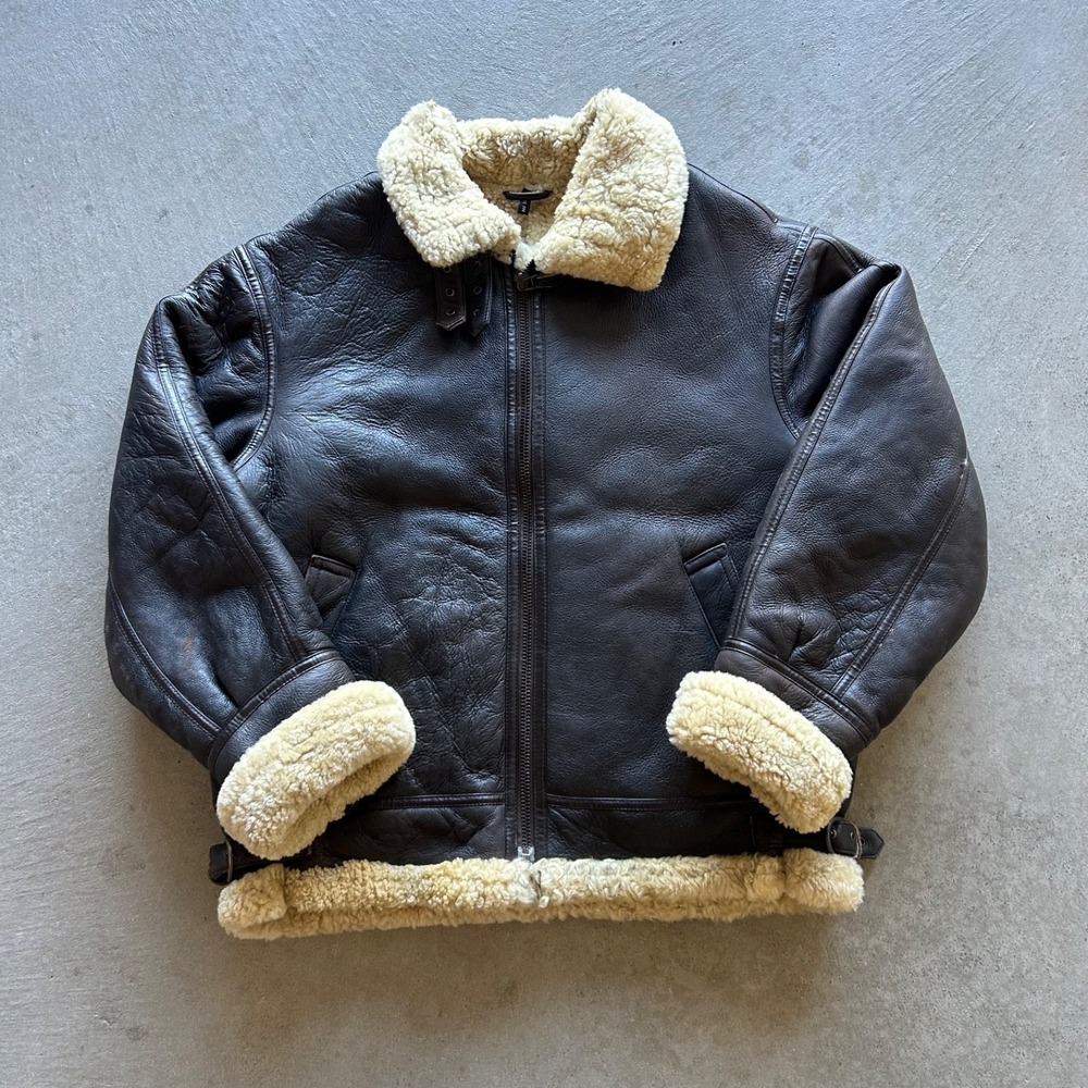 Vintage Protocol Type B-3 Shearling Bomber Flight Jacket Size XL Brown Leather